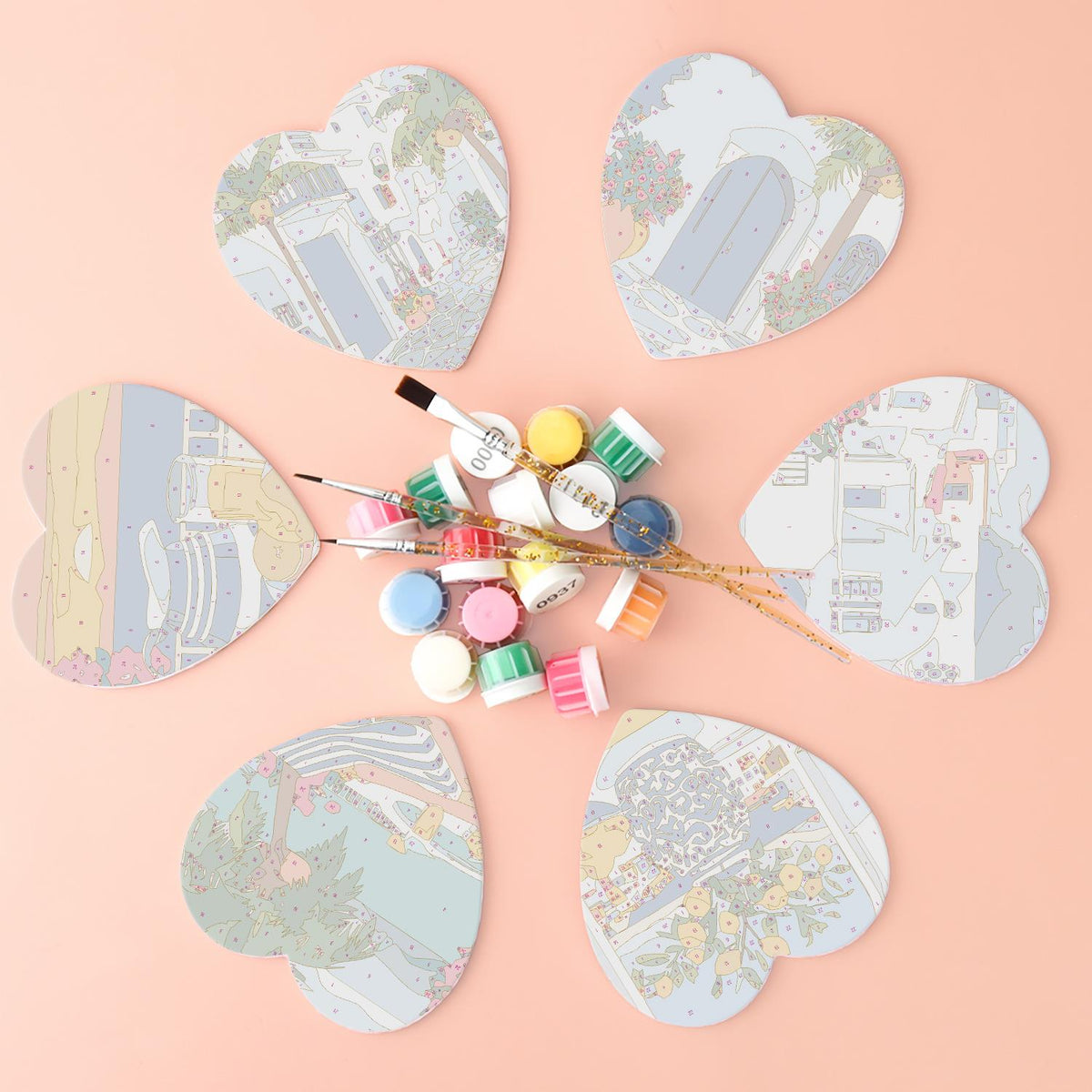 Whitewashed Greek Island Days paint by numbers coasters – image 2