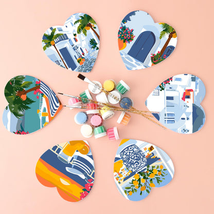 Whitewashed Greek Island Days paint by numbers coasters – image 3