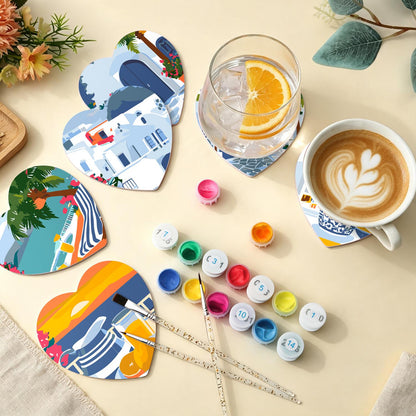 Whitewashed Greek Island Days paint by numbers coasters – image 5