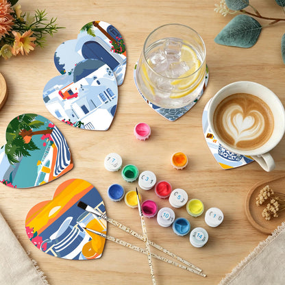 Whitewashed Greek Island Days paint by numbers coasters – image 6