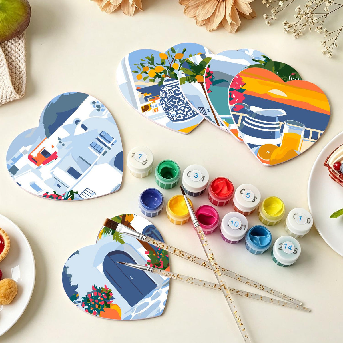 Whitewashed Greek Island Days paint by numbers coasters – image 7