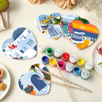 Whitewashed Greek Island Days paint by numbers coasters – image 7