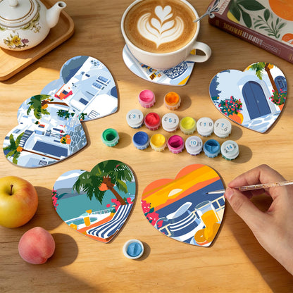 Whitewashed Greek Island Days paint by numbers coasters – image 8
