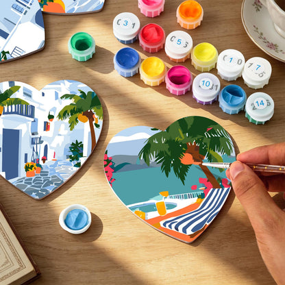 Whitewashed Greek Island Days paint by numbers coasters – image 9