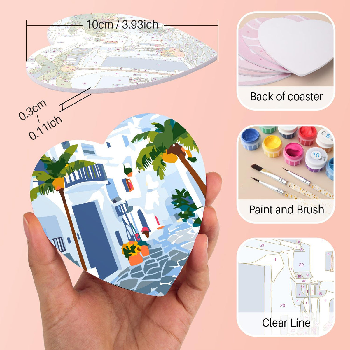 Whitewashed Greek Island Days paint by numbers coasters – image 10