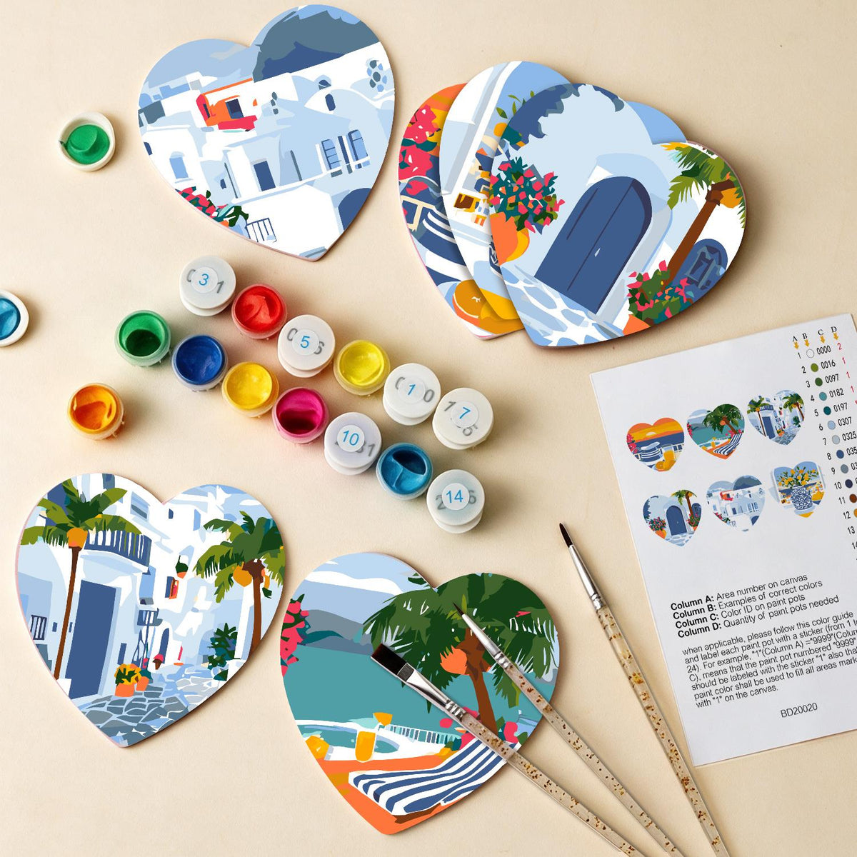 Whitewashed Greek Island Days paint by numbers coasters – image 13