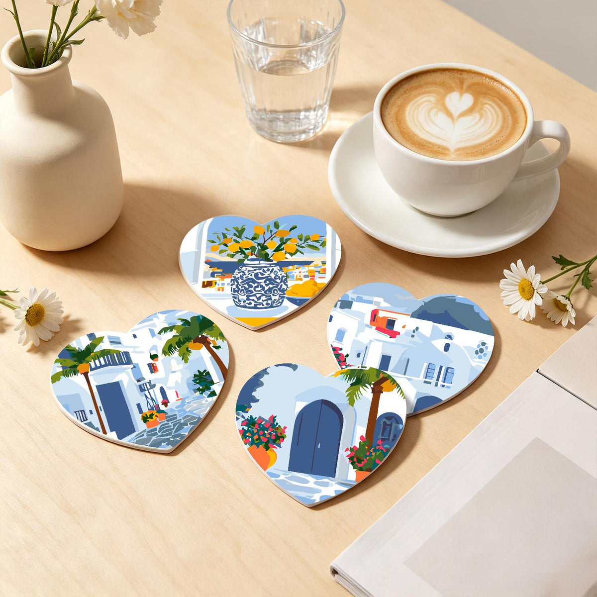Whitewashed Greek Island Days paint by numbers coasters – image 20