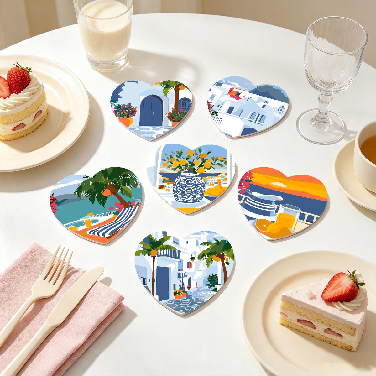 Whitewashed Greek Island Days paint by numbers coasters – image 23