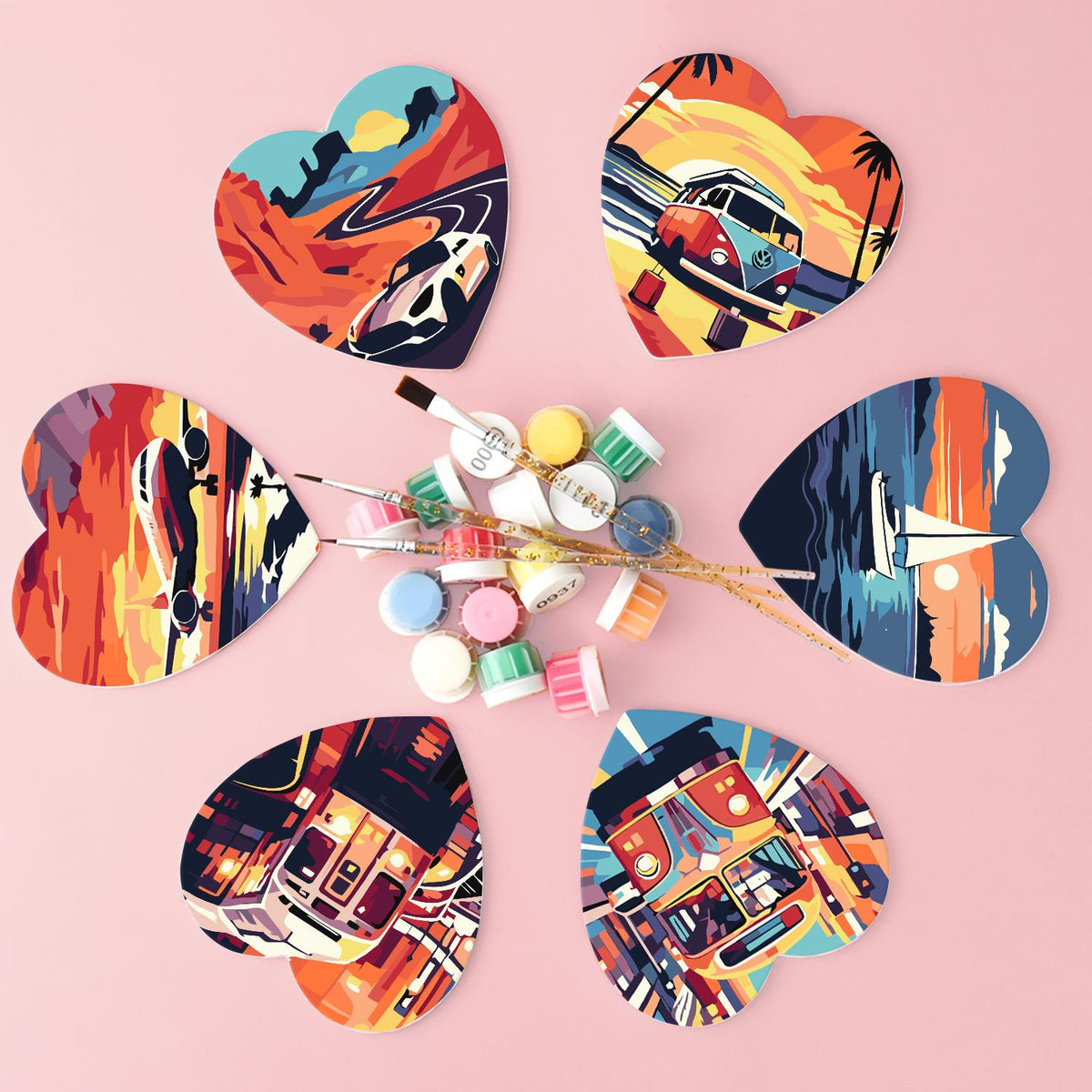 Golden Hour Road Trip paint by numbers coasters – image 3
