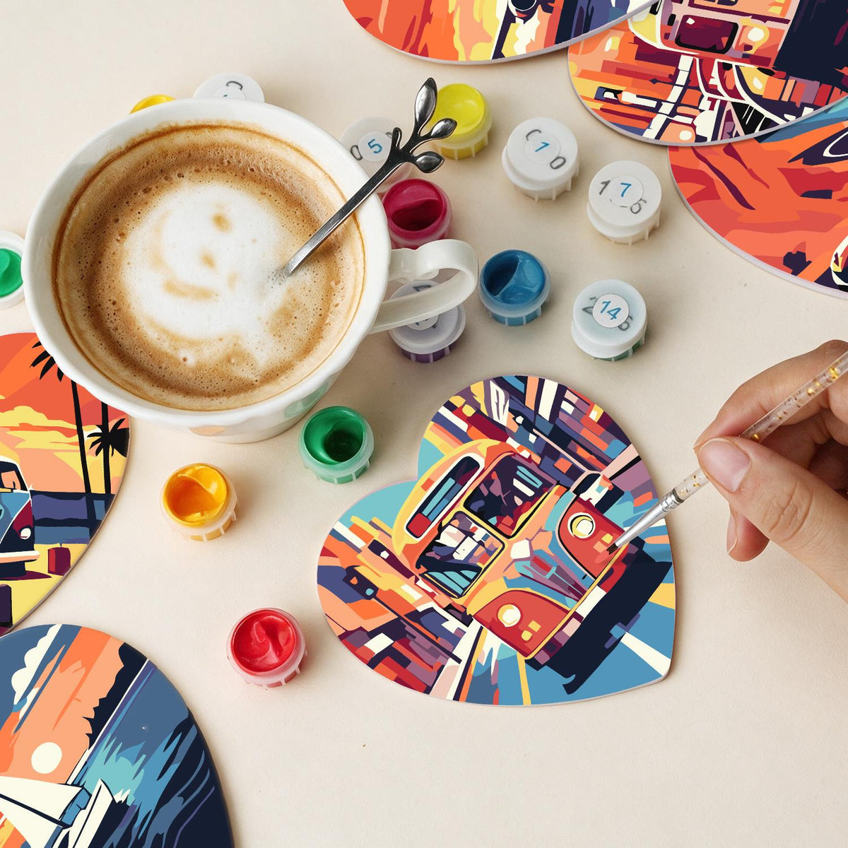 Golden Hour Road Trip paint by numbers coasters – image 12