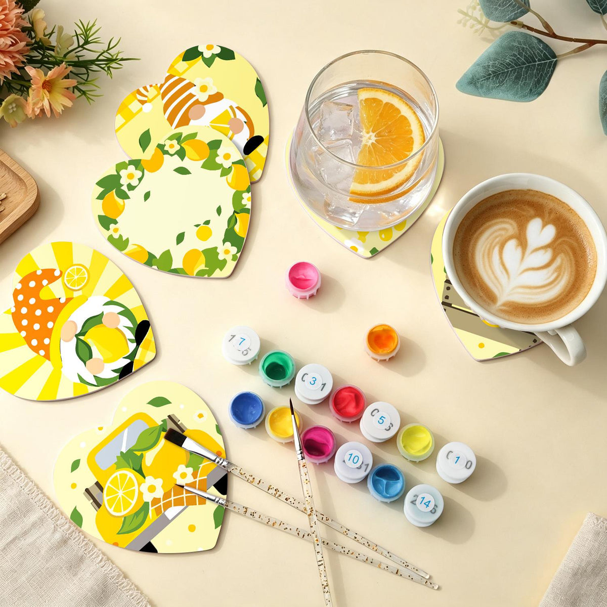 Lemon Gnome Sunshine paint by numbers coasters – image 5