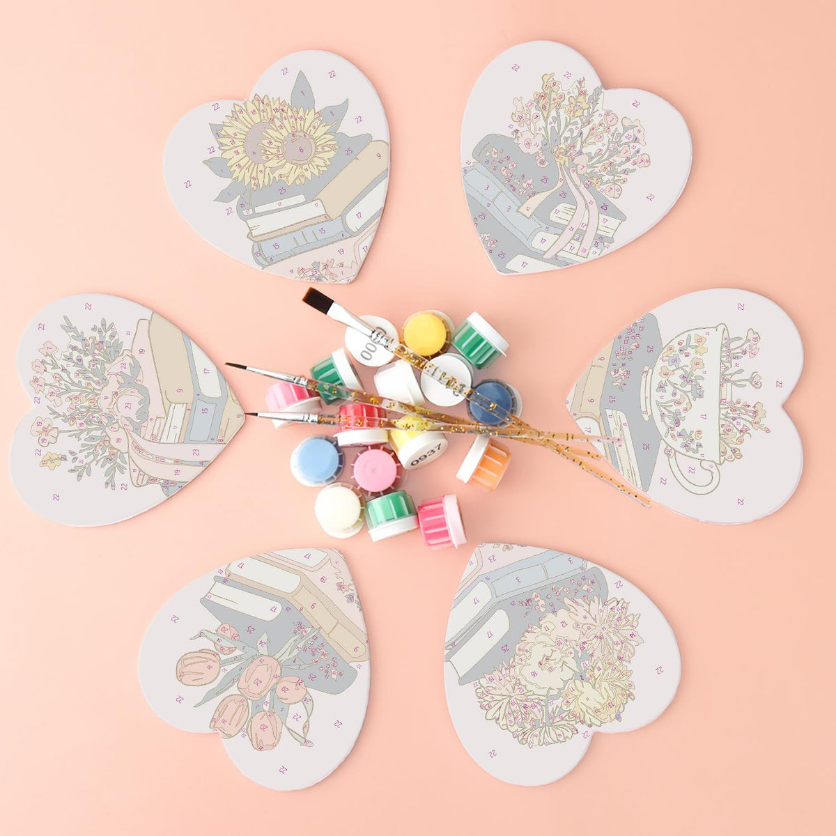 Book Stacks in Bloom paint by numbers coasters – image 2