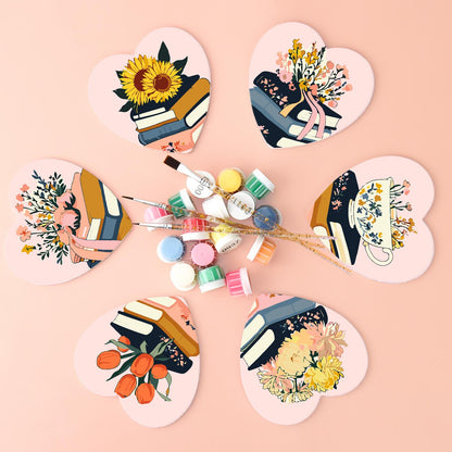 Book Stacks in Bloom paint by numbers coasters – image 3
