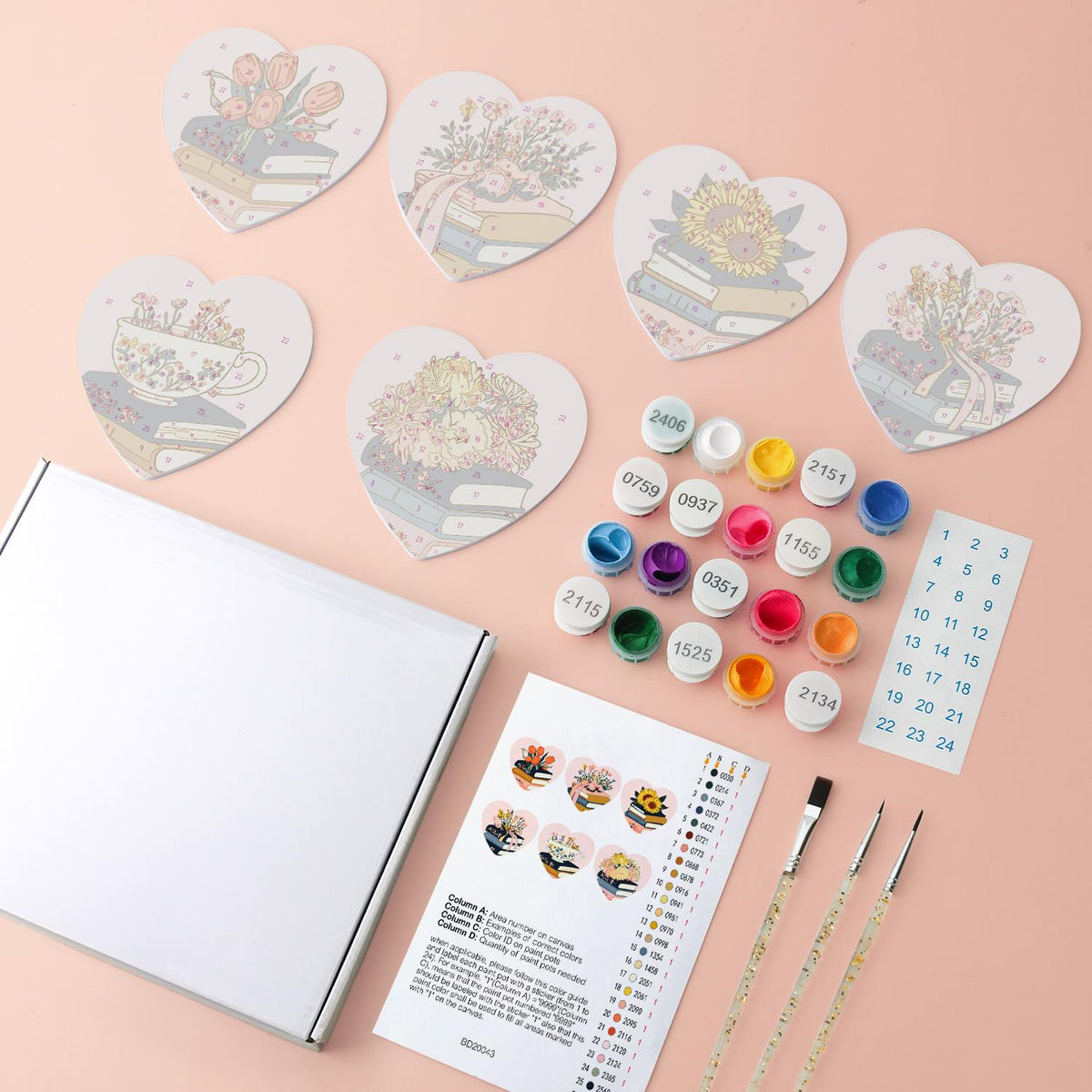 Book Stacks in Bloom paint by numbers coasters – image 4