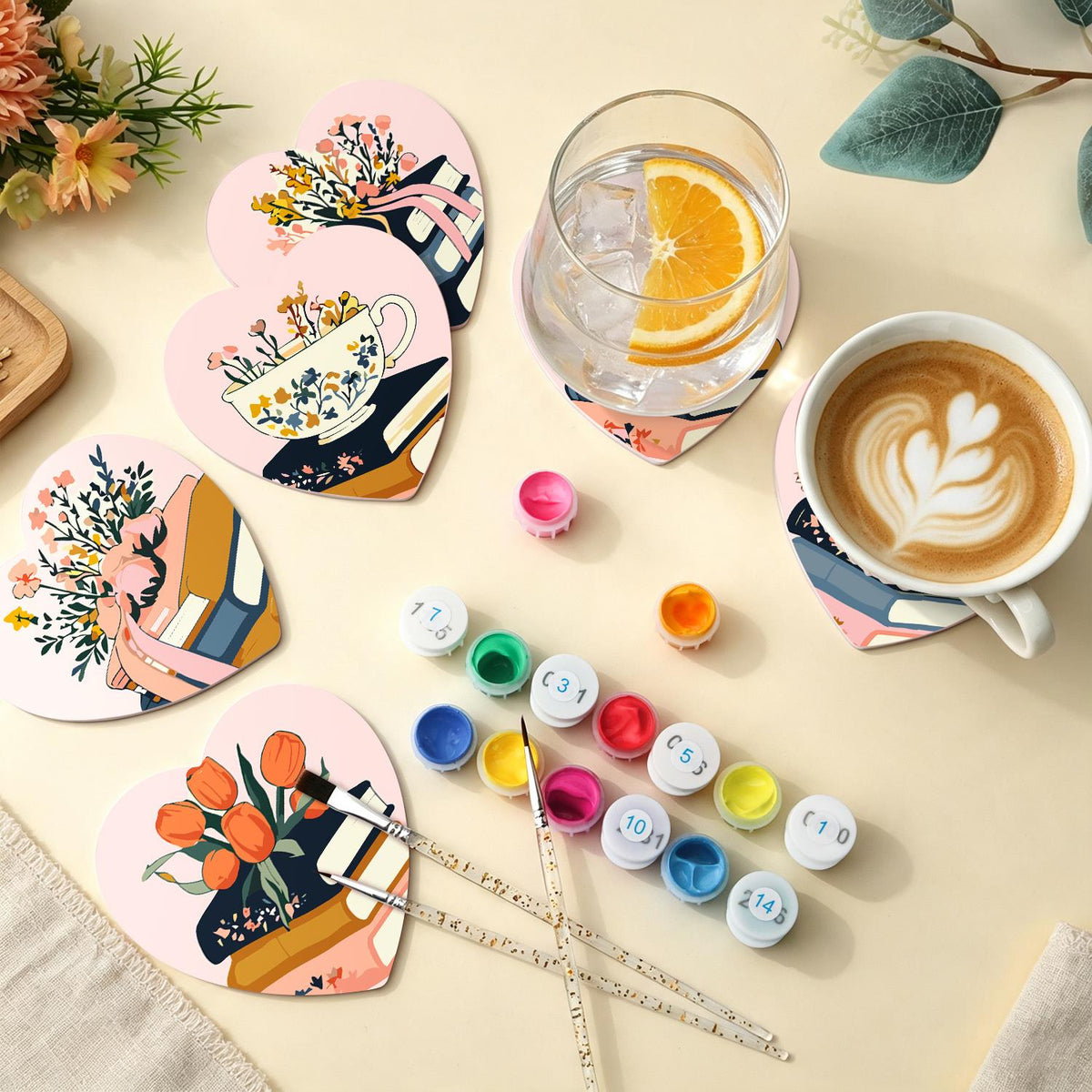 Book Stacks in Bloom paint by numbers coasters – image 5