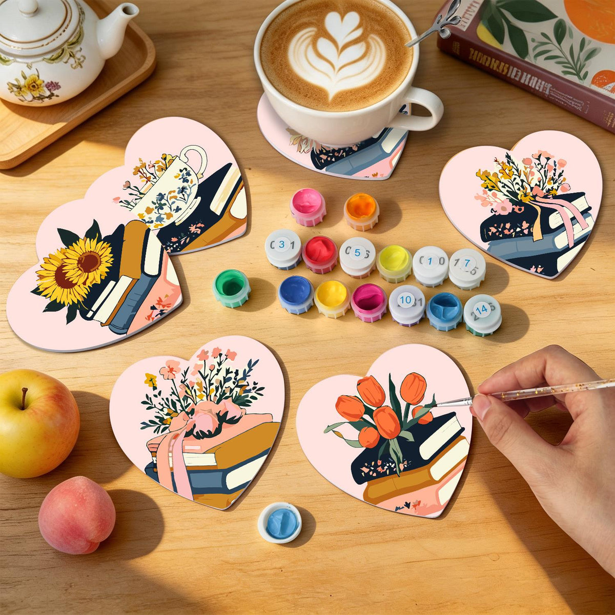 Book Stacks in Bloom paint by numbers coasters – image 8