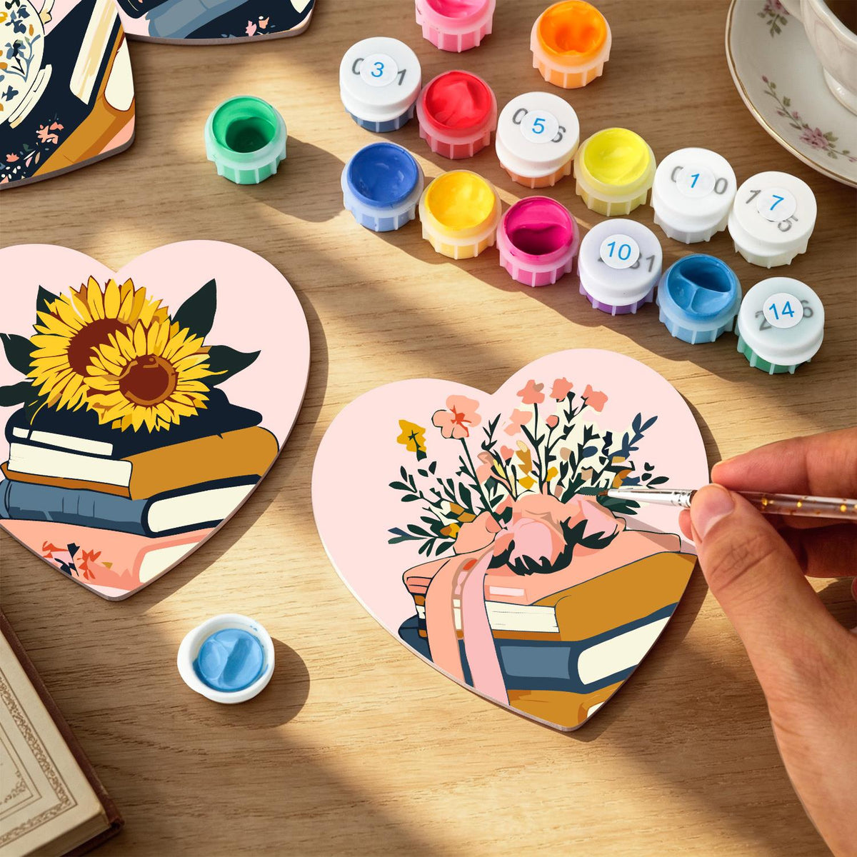 Book Stacks in Bloom paint by numbers coasters – image 9