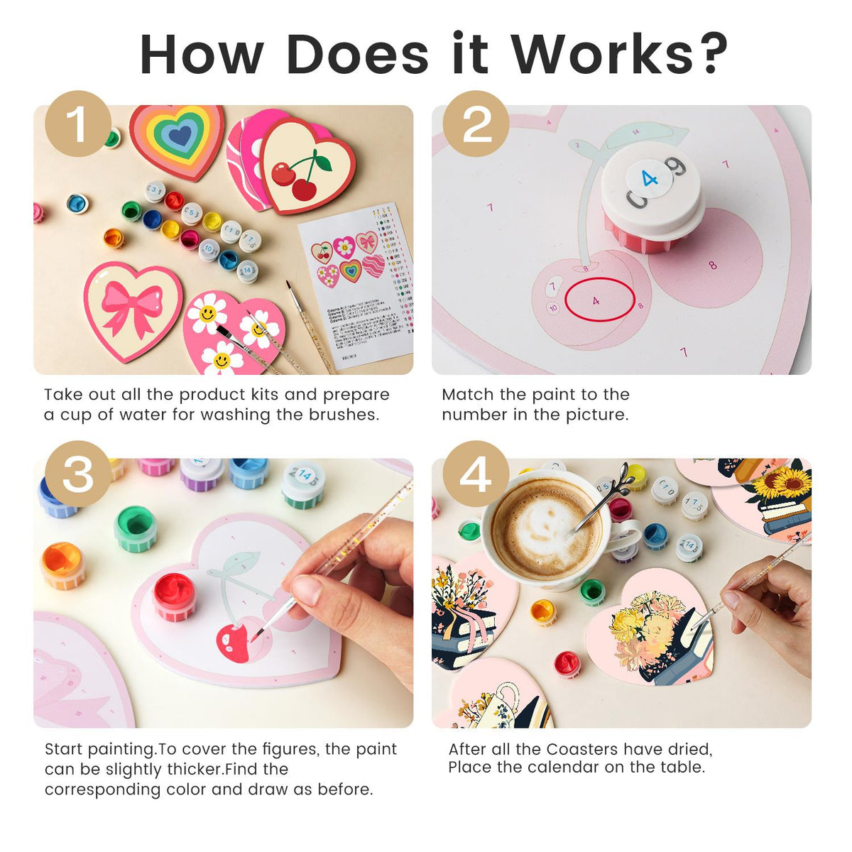 Book Stacks in Bloom paint by numbers coasters – image 11