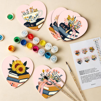 Book Stacks in Bloom paint by numbers coasters – image 13