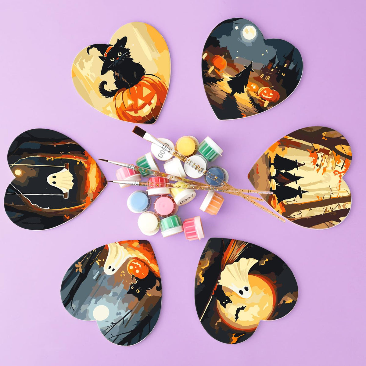 Haunted Autumn Forest Walk paint by numbers coasters – image 3
