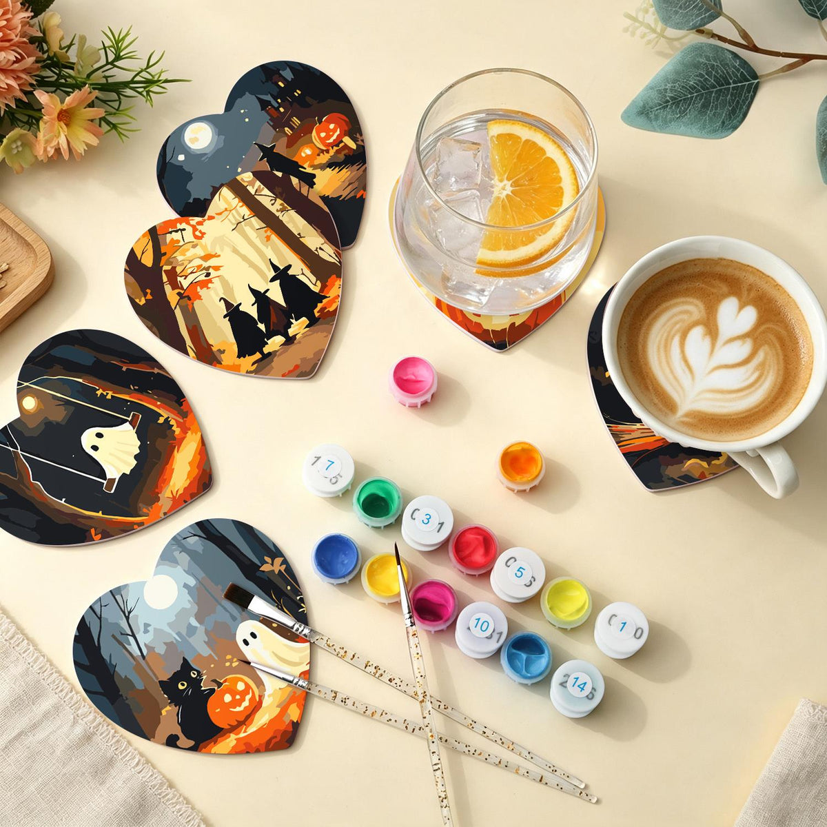 Haunted Autumn Forest Walk paint by numbers coasters – image 5