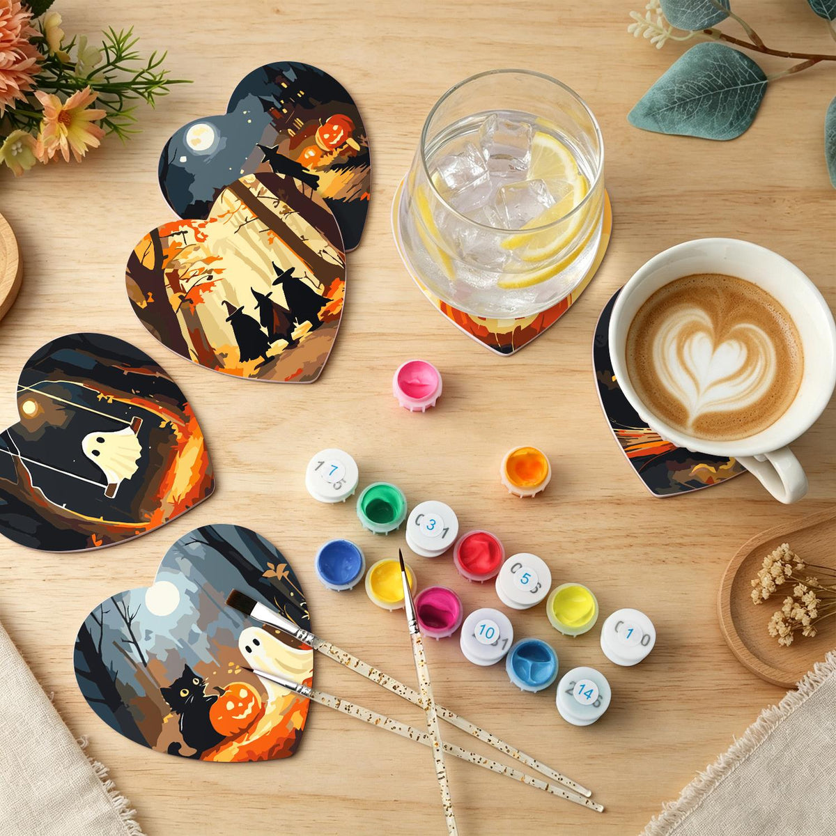 Haunted Autumn Forest Walk paint by numbers coasters – image 6