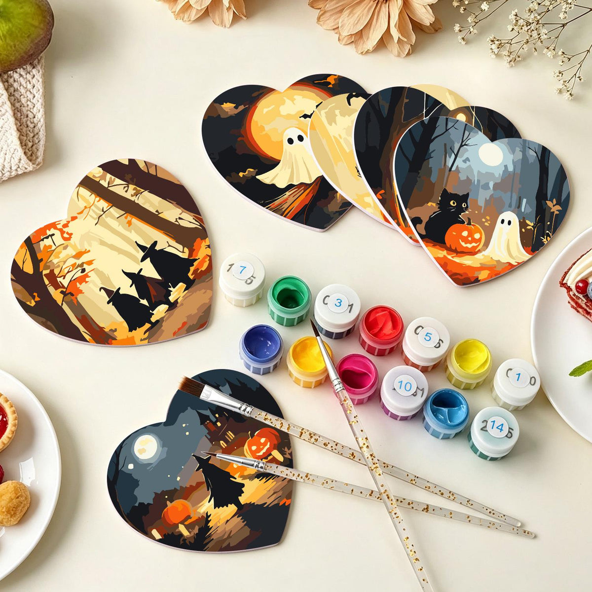 Haunted Autumn Forest Walk paint by numbers coasters – image 7