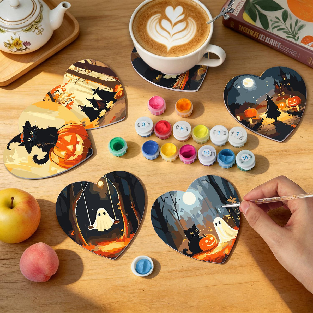 Haunted Autumn Forest Walk paint by numbers coasters – image 8