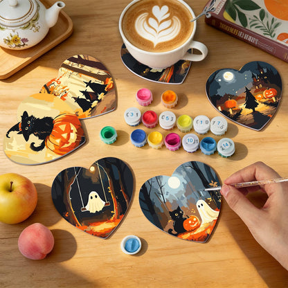 Haunted Autumn Forest Walk paint by numbers coasters – image 8
