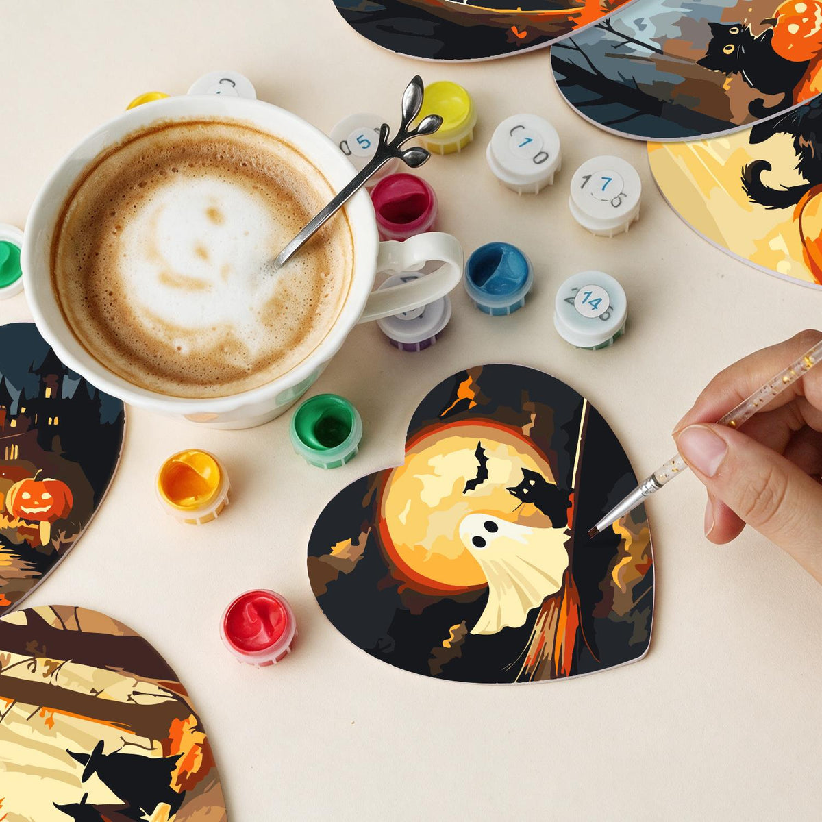 Haunted Autumn Forest Walk paint by numbers coasters – image 12