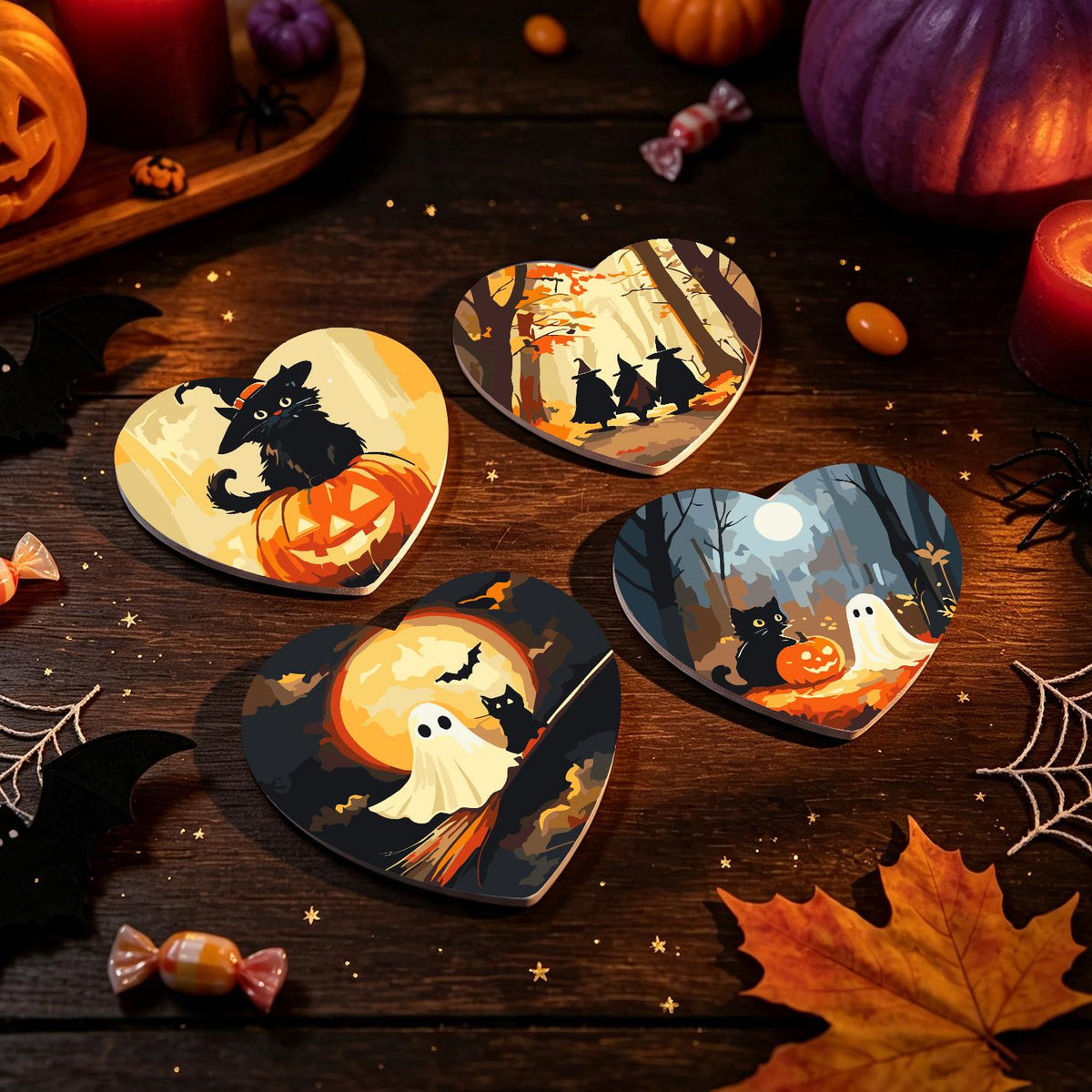 Haunted Autumn Forest Walk paint by numbers coasters – image 22