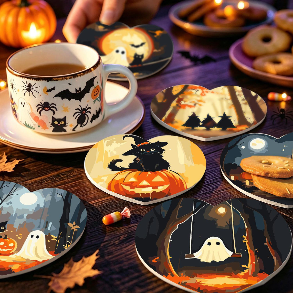 Haunted Autumn Forest Walk paint by numbers coasters – image 25