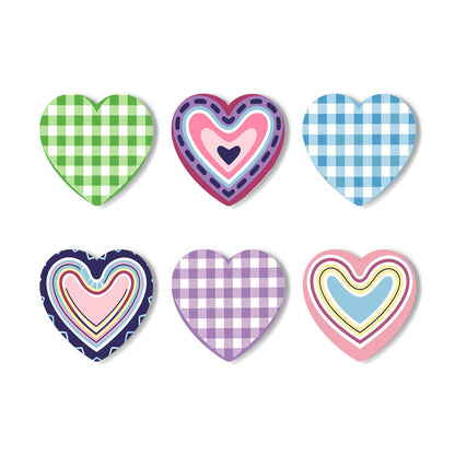 Pastel Gingham and Nested Hearts paint by numbers coasters – Pastel patterns: green, blue and purple gingham checks and three designs of nested heart outlines