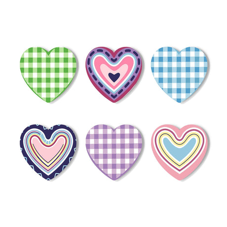 Pastel Gingham and Nested Hearts paint by numbers coasters – Pastel patterns: green, blue and purple gingham checks and three designs of nested heart outlines