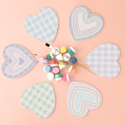 Pastel Gingham and Nested Hearts paint by numbers coasters – image 2