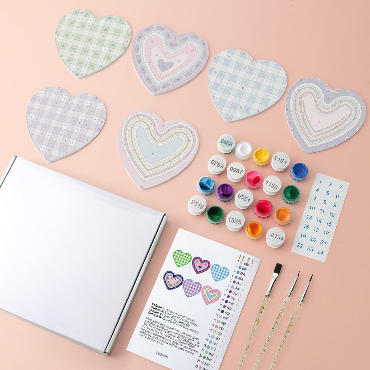 Pastel Gingham and Nested Hearts paint by numbers coasters – image 4