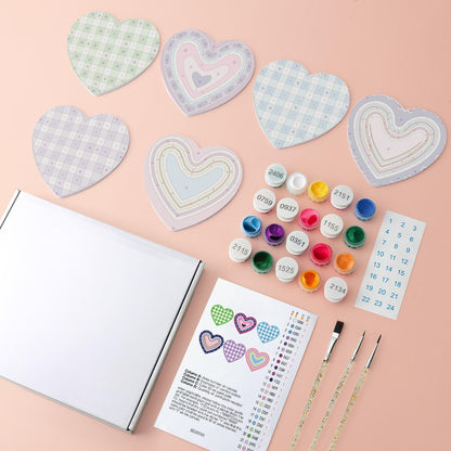 Pastel Gingham and Nested Hearts paint by numbers coasters – image 4