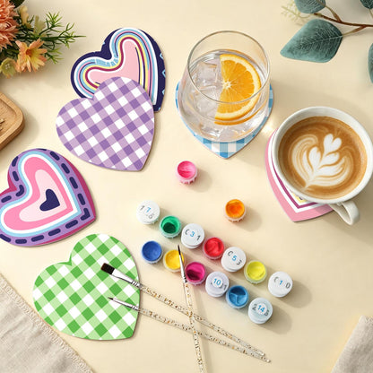 Pastel Gingham and Nested Hearts paint by numbers coasters – image 5
