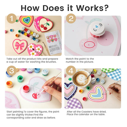 Pastel Gingham and Nested Hearts paint by numbers coasters – image 11
