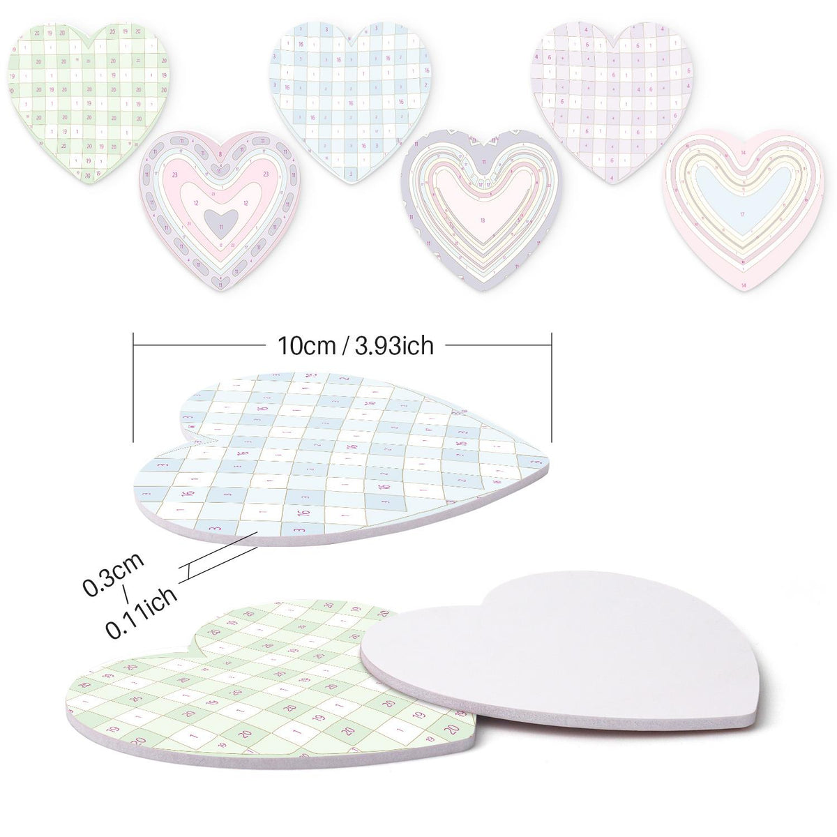 Pastel Gingham and Nested Hearts paint by numbers coasters – image 15