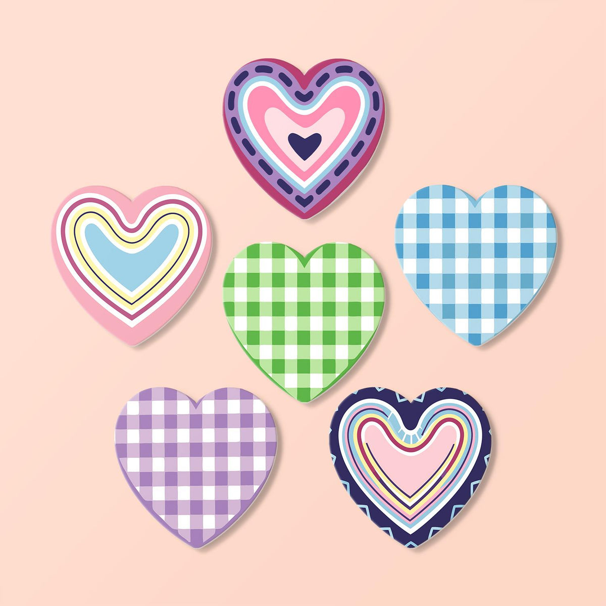 Pastel Gingham and Nested Hearts paint by numbers coasters – image 17