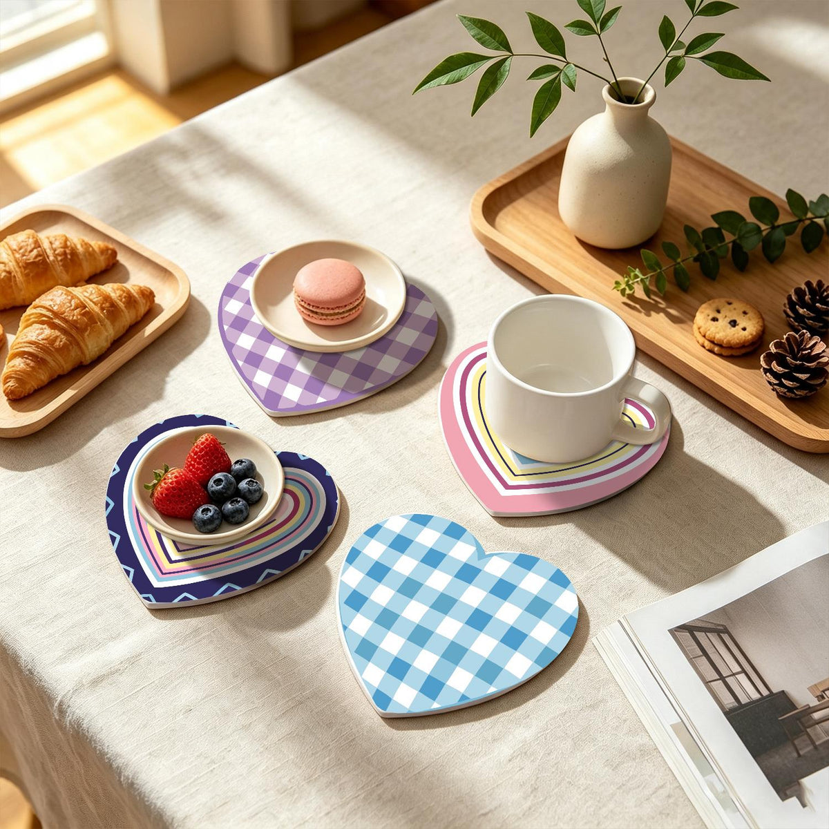 Pastel Gingham and Nested Hearts paint by numbers coasters – image 18