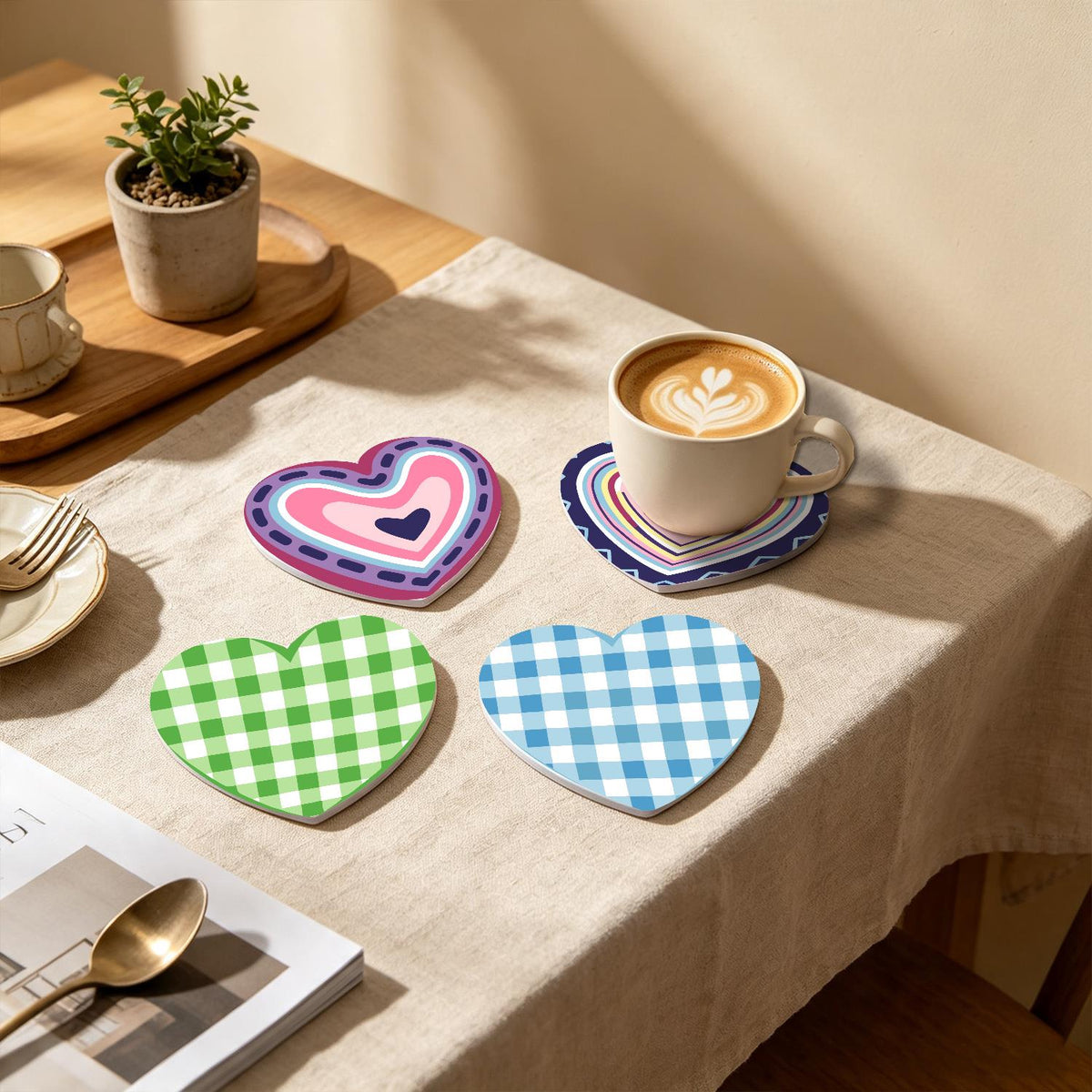 Pastel Gingham and Nested Hearts paint by numbers coasters – image 19