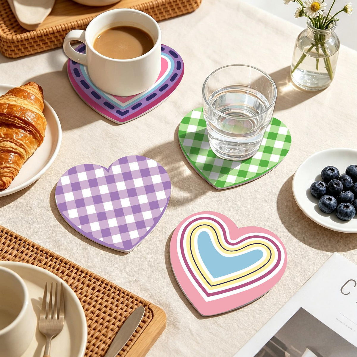 Pastel Gingham and Nested Hearts paint by numbers coasters – image 20