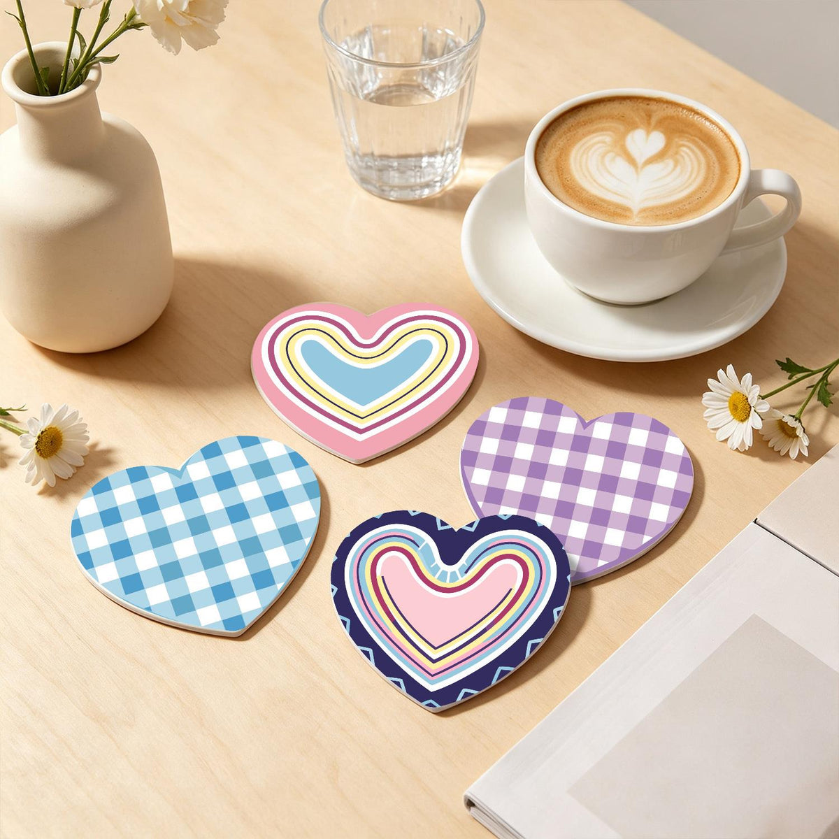 Pastel Gingham and Nested Hearts paint by numbers coasters – image 21