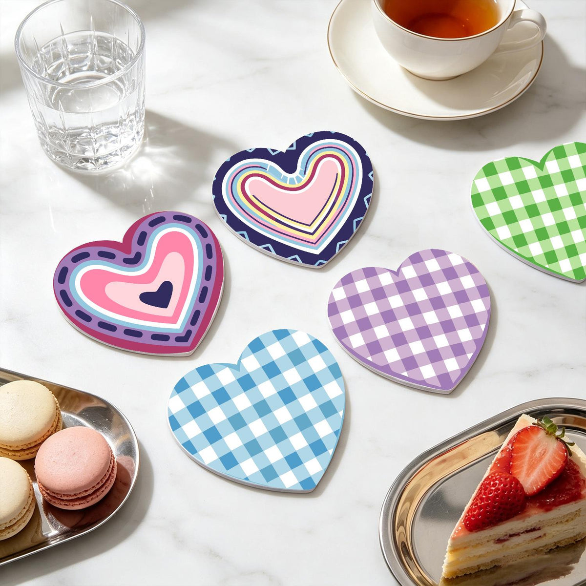 Pastel Gingham and Nested Hearts paint by numbers coasters – image 22