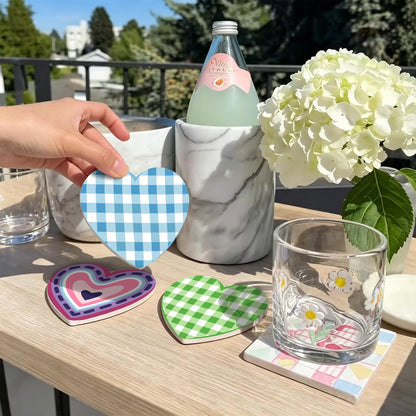 Pastel Gingham and Nested Hearts paint by numbers coasters – image 23