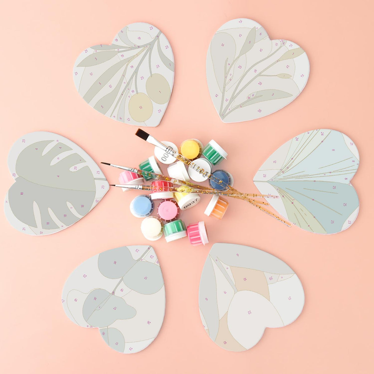 Boho Monstera and Olive Leaves paint by numbers coasters – image 2