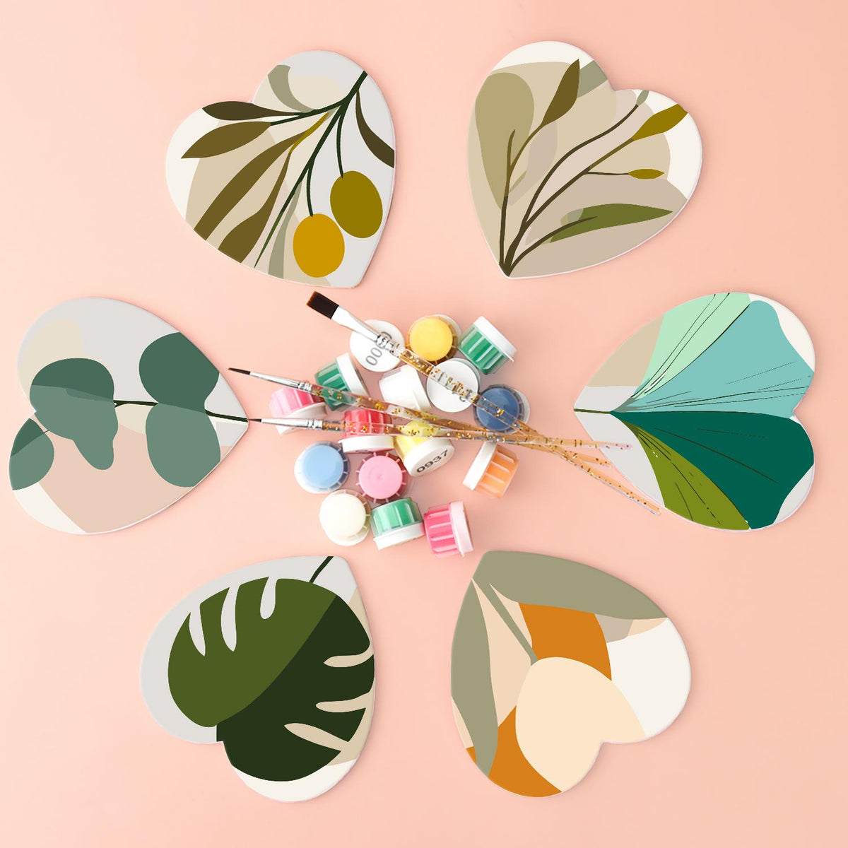 Boho Monstera and Olive Leaves paint by numbers coasters – image 3