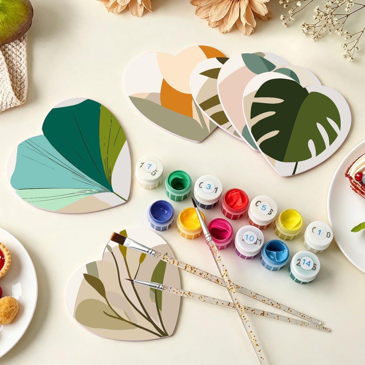 Boho Monstera and Olive Leaves paint by numbers coasters – image 7